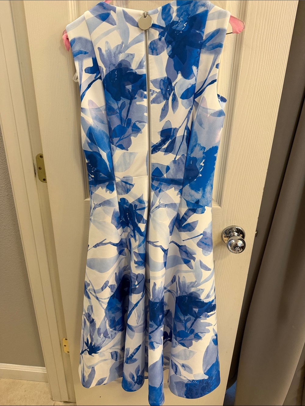 Calvin Klein Blue Floral Midi Dress on White - Picture 9 of 12